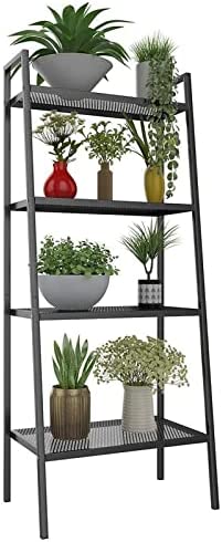 AuFox 4-Tier Metal Ladder Shelf, Multifunctional Bookshelf Ladder-Shaped Plant Flower Stand Organizer Rack Storage Shelves for Living Room, Black - Image 2