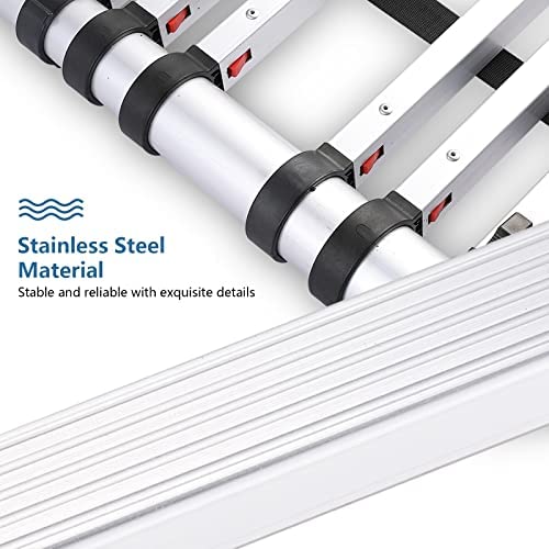 15.5 FT Stainless Steel Telescoping Ladder, MEANFUN Collapsible Extension Loft Ladder with One-Button Retraction, Slow-Close Design Anti-Pinch Compact Ladder for homeowners or DIYs, 330 LB Capacity - Image 5