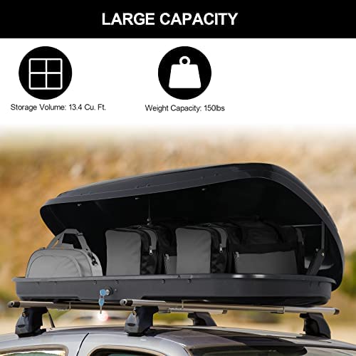 TUFFIOM 13.4 Cubic Feet Rooftop Cargo Box w/Keys, Hard Shell Waterproof Travel Roof Storage Cargo Carrier Luggage Rack, 150LBS Capacity, Dual-Side Opening, for SUV Car Van w/Cross Bars, Black - Image 5