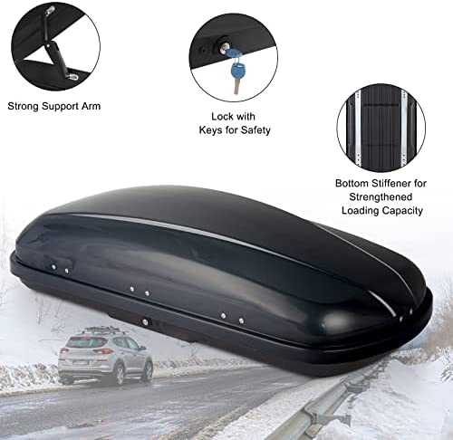 TUFFIOM 13.4 Cubic Feet Rooftop Cargo Box w/Keys, Hard Shell Waterproof Travel Roof Storage Cargo Carrier Luggage Rack, 150LBS Capacity, Dual-Side Opening, for SUV Car Van w/Cross Bars, Black - Image 10