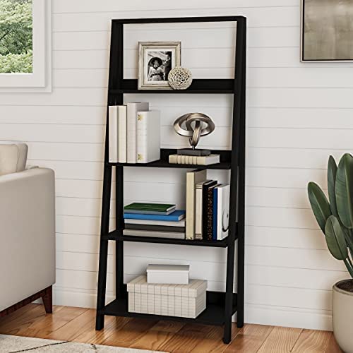 Lavish Home 4-Tier Ladder Bookshelf – Freestanding Wooden Living Room Shelves – Decorative Bookcases for Home and Office (Black) Set of 1 - Image 3