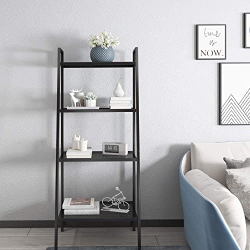 AuFox 4-Tier Metal Ladder Shelf, Multifunctional Bookshelf Ladder-Shaped Plant Flower Stand Organizer Rack Storage Shelves for Living Room, Black - Image 6