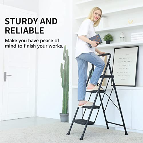 4 Step Ladder, RIKADE Folding Step Stool, Step Stool with Wide Anti-Slip Pedal, Lightweight, Portable Folding Step Ladder with Handgrip, Multi-use Steel Ladder for Household and Office - Image 4