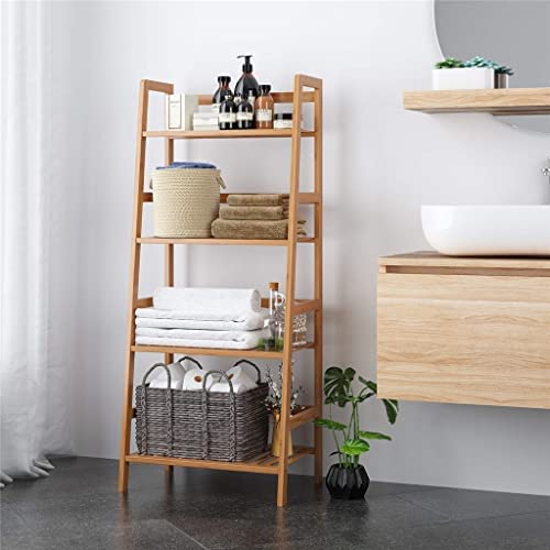 n/a Ladder Bookshelf, 4-Tier Bamboo Ladder Shelf Bookcase Freestanding Bathroom Shelves Plant Stand, Storage Rack (Color : White, Size : 80 * 29.5 * 93cm) - Image 7