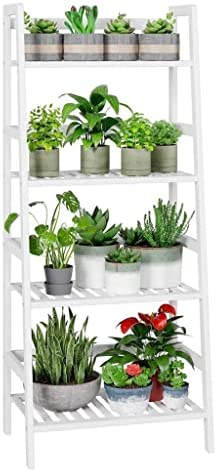 n/a Ladder Bookshelf, 4-Tier Bamboo Ladder Shelf Bookcase Freestanding Bathroom Shelves Plant Stand, Storage Rack (Color : White, Size : 80 * 29.5 * 93cm) - Image 9