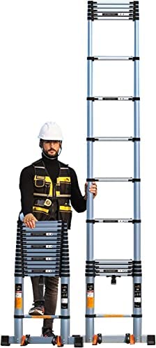 Extra Tall Aluminum Extension Ladder 28 Ft / 8m, Heavy Duty Tallest Telescoping Ladder for Outdoor Work, Portable Ladders Extendable (Color : Black) - Image 2