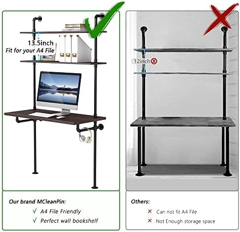 MCleanPin Industrial Computer Desk with Shelves,Ladder Shelf Desk,Wall Mount Desk with Shelf,79inch Home Office Computer Table, 2-Tier Rustic Wall Ladder Desk(W40inch) - Image 4