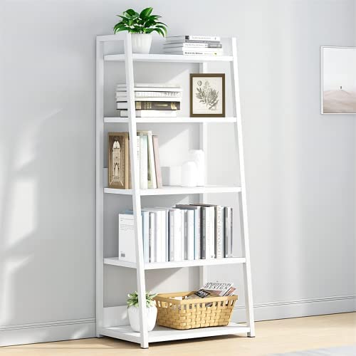 IOTXY 5 Tier Open Bookshelf - Steel and Wood Display Stand, 50CM Width Floor-Standing Bookcase, White - Image 2