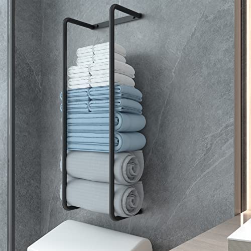 Towel Rack for Bathroom, Wall Mounted Stainless Steel Bathroom Organizer, Bath Towel Holder Wall Towel Rack for Rolled Towels, for Modern Small Space Bathroom Towel Storage - Black - Image 8