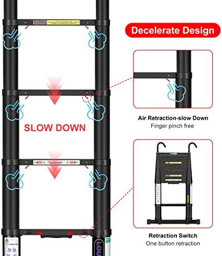 Telescoping Ladder 15 FT for Home Aluminum Extension Folding Ladder RV Attic Ladder 330 Pound Capacity (Semi-Automatic Retraction) - Image 5