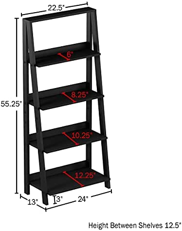 Lavish Home 4-Tier Ladder Bookshelf – Freestanding Wooden Living Room Shelves – Decorative Bookcases for Home and Office (Black) Set of 1 - Image 4