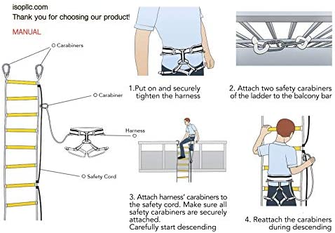 ISOP Fire Evacuation Rope Ladder 32ft (10m) with Fall Arrest System & Spring Hooks - Rescue Ladders for 4-5 Story Homes - Innovative Solution - Image 8