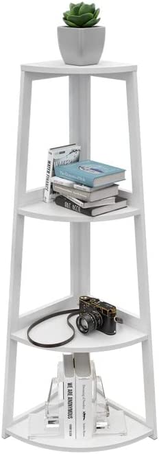 BZH Corner Shelf, 4 Tier Bamboo Corner Bookshelf, 47.2 Inch Tall Bookcase, Open Ladder Book Case, Modern Bookshelf Stand in Living Room, Bedroom, Office, Kitchen, Balcony, White - Image 10