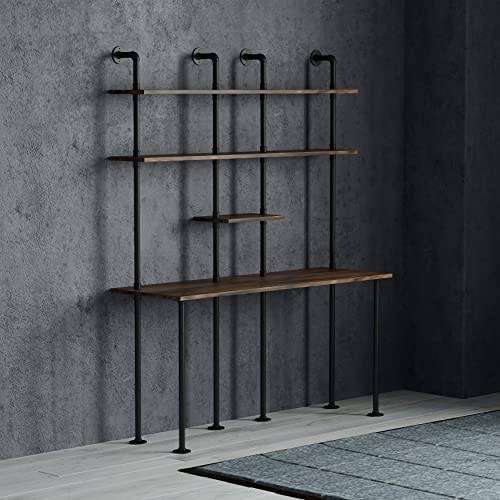 FUSHIAIPTC 74-inch H Industrial Wall Mount Desk, Ladder Floating Computer Desk with 4-Shelf Larger Pipe Table with Storage for Home Office Study Desk Bookcase (W:59inch) - Image 9