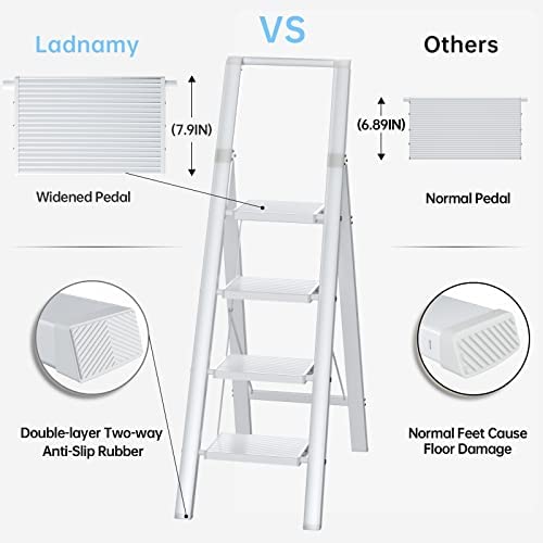 Step Ladder Folding Step Stool - Lightweight Aluminium Ladders W/Anti-Slip Wide Pedal&Handle for Adults&Seniors, Perfect for Home Kitchen Garden Safety Decorative Ladder, Silver - Image 5