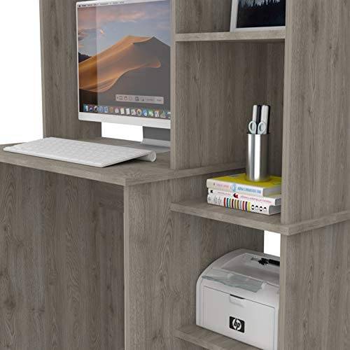 Tuhome Versalles Collection Free Standing Home Office Computer Desk with 2 Top Shelves, Light Grey - Image 6