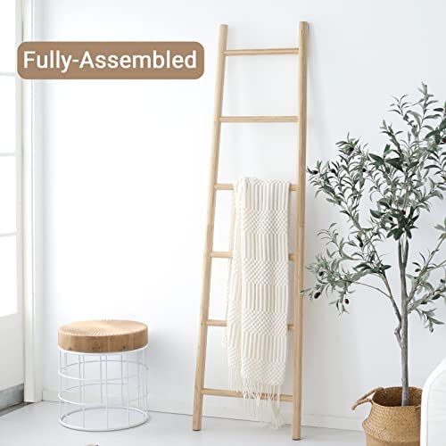 FUIN Fully Assembled 6ft Bamboo Blanket Ladders Wood Decorative Wall Leaning Rustic Farmhouse Bathroom Quilt Towel Display Rack Holder - Image 3