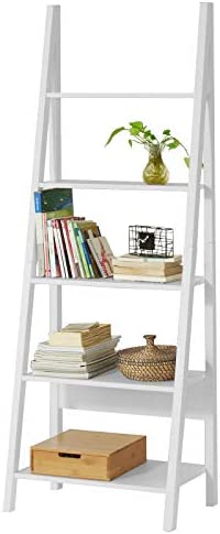 Haotian FRG61-W, White Modern 5 Tiers Ladder Shelf Bookcase, Storage Display Shelving, Wall Shelf - Image 2