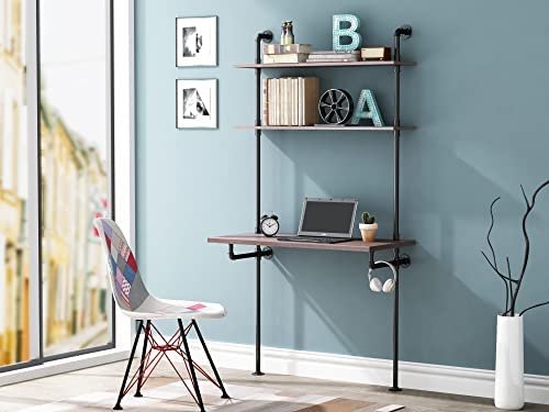 MCleanPin Industrial Computer Desk with Shelves,Ladder Shelf Desk,Wall Mount Desk with Shelf,79inch Home Office Computer Table, 2-Tier Rustic Wall Ladder Desk(W40inch) - Image 8