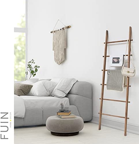 FUIN 6ft Wood Decorative Wall Leaning Blanket Ladders Bathroom Storage Quilt Towel Display Rack Holder Rustic Farmhouse, Light Brown - Image 8