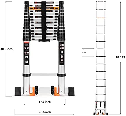 ALPURLAD Telescoping Ladder 18.5 FT Lightweight Aluminum Extension Ladder with Stable Support Easy Retraction Anti-Slip Collapsible Ladder for Home Roof Multi-Purpose Ladder 330lbs Capacity - Image 5