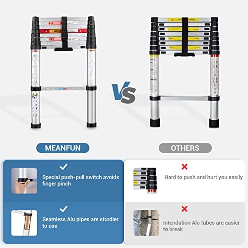 MEANFUN 6.5 FT Aluminum Telescoping Ladder, One-Button Retraction Collapsible Extension Ladder for Homeowners DIYs, Portable Telescopic Ladder with Anti-Pinch and Anti-Slip Design, 330 Lb Capacity - Image 8
