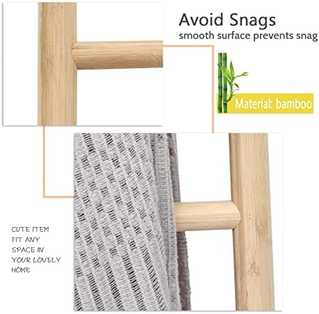 FUIN Fully Assembled 6ft Bamboo Blanket Ladders Wood Decorative Wall Leaning Rustic Farmhouse Bathroom Quilt Towel Display Rack Holder - Image 6