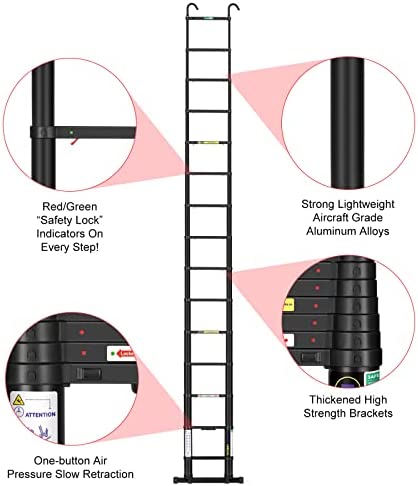 Telescoping Ladder 15 FT for Home Aluminum Extension Folding Ladder RV Attic Ladder 330 Pound Capacity (Semi-Automatic Retraction) - Image 8