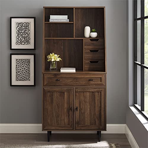 Walker Edison Secretary Hutch Wood Desk with Keyboard Drawer Bookshelf Storage Home Office Storage Cabinet, 64 Inch, Dark Walnut - Image 7