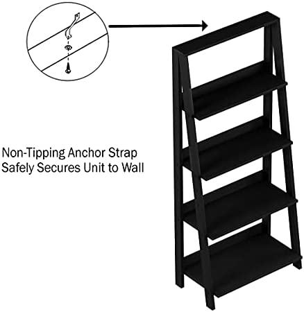 Lavish Home 4-Tier Ladder Bookshelf – Freestanding Wooden Living Room Shelves – Decorative Bookcases for Home and Office (Black) Set of 1 - Image 7