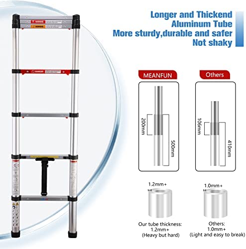 MEANFUN 6.5 FT Aluminum Telescoping Ladder, One-Button Retraction Collapsible Extension Ladder for Homeowners DIYs, Portable Telescopic Ladder with Anti-Pinch and Anti-Slip Design, 330 Lb Capacity - Image 7