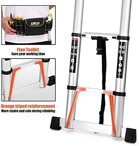ALPURLAD Telescoping Ladder 16.5 FT Lightweight Aluminum Extension Ladder with Stable Support Easy Retraction Anti-Slip Collapsible Ladder for Home Roof Multi-Purpose Ladder 330lbs Capacity - Image 3