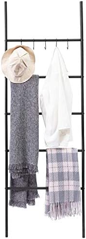 HOOBRO Towel Rack, Blanket Ladder, 5-Tier Ladder Shelf, Decorative Wall Leaning Ladder Rack, 22.8" Wide Holder, 5 Hooks, Blanket Holder, Display Rack for Bathroom, Black BK62CJ01G1 - Image 9