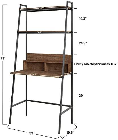 VIFAH District Indoor Metal 2-Tier Ladder w/Desk, 33 x 19.5 x 71, Walnut - Image 4
