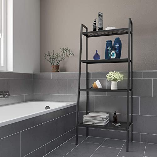 AuFox 4-Tier Metal Ladder Shelf, Multifunctional Bookshelf Ladder-Shaped Plant Flower Stand Organizer Rack Storage Shelves for Living Room, Black - Image 3