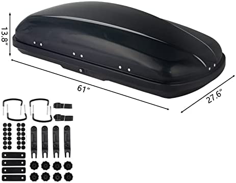 TUFFIOM 13.4 Cubic Feet Rooftop Cargo Box w/Keys, Hard Shell Waterproof Travel Roof Storage Cargo Carrier Luggage Rack, 150LBS Capacity, Dual-Side Opening, for SUV Car Van w/Cross Bars, Black - Image 9