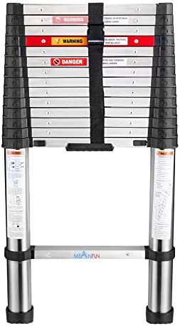 15.5 FT Stainless Steel Telescoping Ladder, MEANFUN Collapsible Extension Loft Ladder with One-Button Retraction, Slow-Close Design Anti-Pinch Compact Ladder for homeowners or DIYs, 330 LB Capacity - Image 2