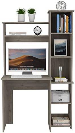 Tuhome Versalles Collection Free Standing Home Office Computer Desk with 2 Top Shelves, Light Grey - Image 8