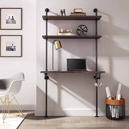 MCleanPin Industrial Computer Desk with Shelves,Ladder Shelf Desk,Wall Mount Desk with Shelf,79inch Home Office Computer Table, 2-Tier Rustic Wall Ladder Desk(W40inch) - Image 6
