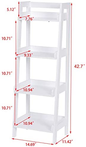 UTEX 4-Tier Ladder Shelf, Bathroom Shelf Freestanding, 4-Shelf Spacesaver Open Wood Shelving Unit, Ladder Shelf (White) - Image 3