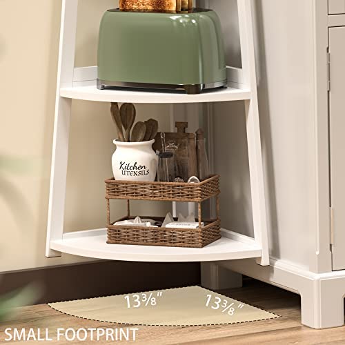 BZH Corner Shelf, 4 Tier Bamboo Corner Bookshelf, 47.2 Inch Tall Bookcase, Open Ladder Book Case, Modern Bookshelf Stand in Living Room, Bedroom, Office, Kitchen, Balcony, White - Image 6