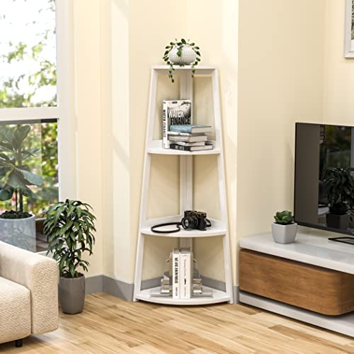 BZH Corner Shelf, 4 Tier Bamboo Corner Bookshelf, 47.2 Inch Tall Bookcase, Open Ladder Book Case, Modern Bookshelf Stand in Living Room, Bedroom, Office, Kitchen, Balcony, White - Image 8