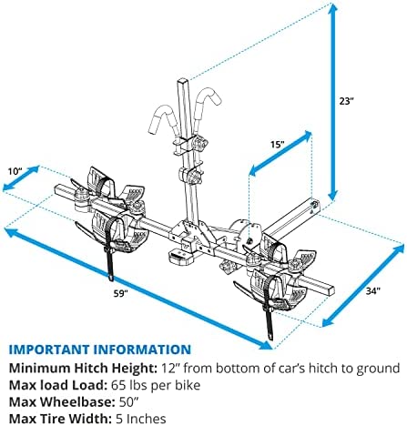 Vibrelli Electric Bike Hitch Rack - 2 Ebike Rack Fits Fat Tire, Mountain Bike, Standard Bicycles - 65lbs per Bike - Patented Anti-Wobble - Cars & SUV - Tilt Down/Fold Up Platform - Not for RV - Image 9