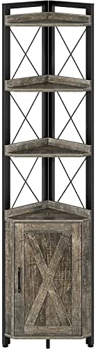 Rolanstar Corner Shelf 5-Tier with Storage, Corner Bookshelf Stand Storage Rack Plant Stand for Living Room, Home Office, Kitchen, Small Space, Grey 12.5"D x 18.9"W x 70.9"H - Image 2