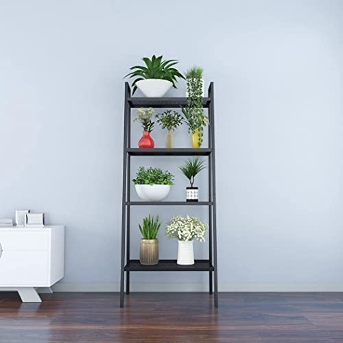 AuFox 4-Tier Metal Ladder Shelf, Multifunctional Bookshelf Ladder-Shaped Plant Flower Stand Organizer Rack Storage Shelves for Living Room, Black - Image 4