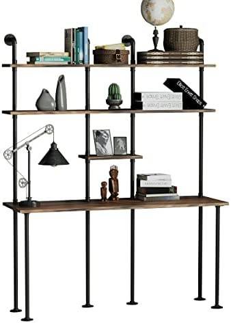 FUSHIAIPTC 74-inch H Industrial Wall Mount Desk, Ladder Floating Computer Desk with 4-Shelf Larger Pipe Table with Storage for Home Office Study Desk Bookcase (W:59inch) - Image 2