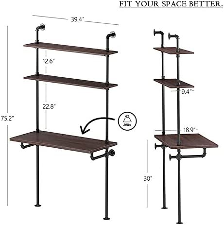 MCleanPin Industrial Computer Desk with Shelves,Ladder Shelf Desk,Wall Mount Desk with Shelf,79inch Home Office Computer Table, 2-Tier Rustic Wall Ladder Desk(W40inch) - Image 3