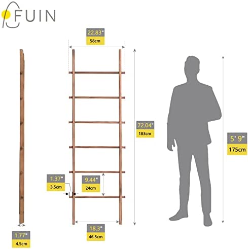 FUIN 6ft Wood Decorative Wall Leaning Blanket Ladders Bathroom Storage Quilt Towel Display Rack Holder Rustic Farmhouse, Light Brown - Image 6