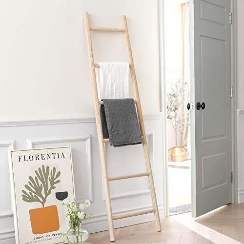 FUIN Fully Assembled 6ft Bamboo Blanket Ladders Wood Decorative Wall Leaning Rustic Farmhouse Bathroom Quilt Towel Display Rack Holder - Image 8