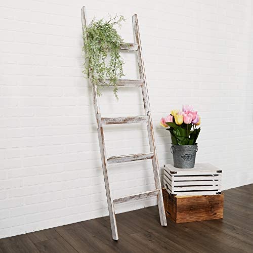 Short Birds Rustic 5ft Blanket Ladder - Farmhouse Home Decor - Quilt/Towels/Throw Wood - Decorative Shelf - Easy Assembly - Leaning - Padded - White Wash - Image 5
